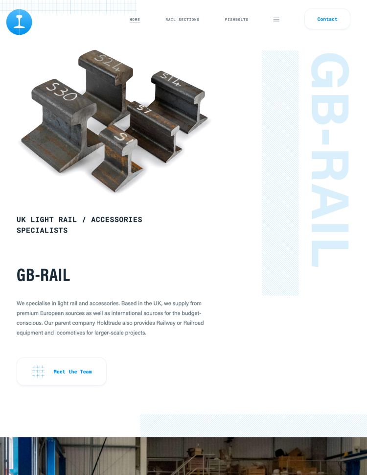 Homepage of the GB-Rail website on a tablet sized device. Rail profiles are shown with some intro text about GB-Rail.
