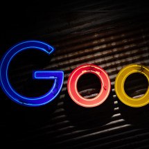 Google logo lit up in neon